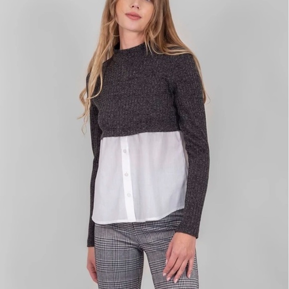 H by Halston Mock Layer Mixed Media Sweater Shirt Large - Picture 2 of 14